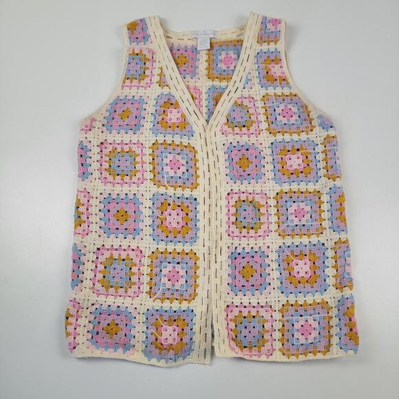 House of Harlow 1960 O/S Tejido Crochet Pastel Granny Vest Open Cardigan Boho - Picture 1 of 7